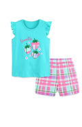 Girls Sweetie Strawberry Top & Pink Plaid Shorts Set – 2 Piece Outfit