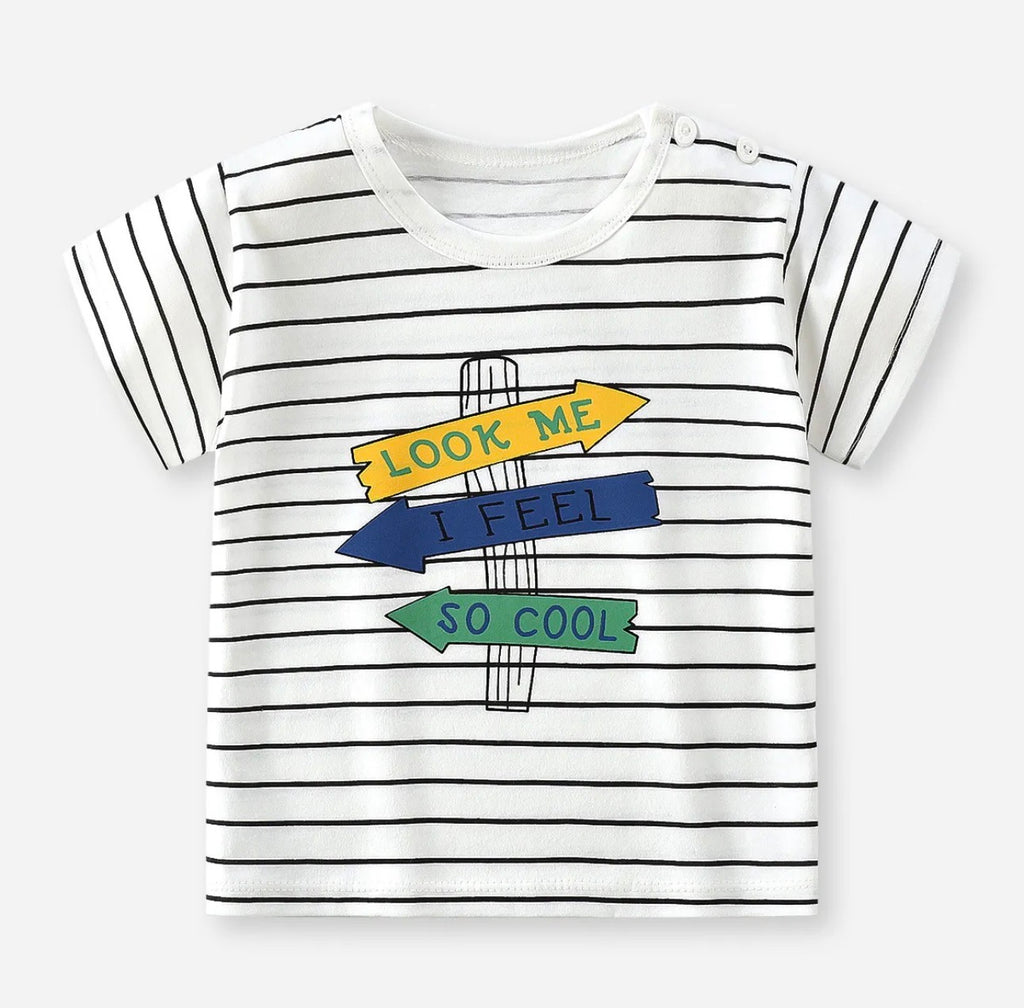 Cool Striped Kids T-Shirt – “Look Me I Feel So Cool” Graphic Tee