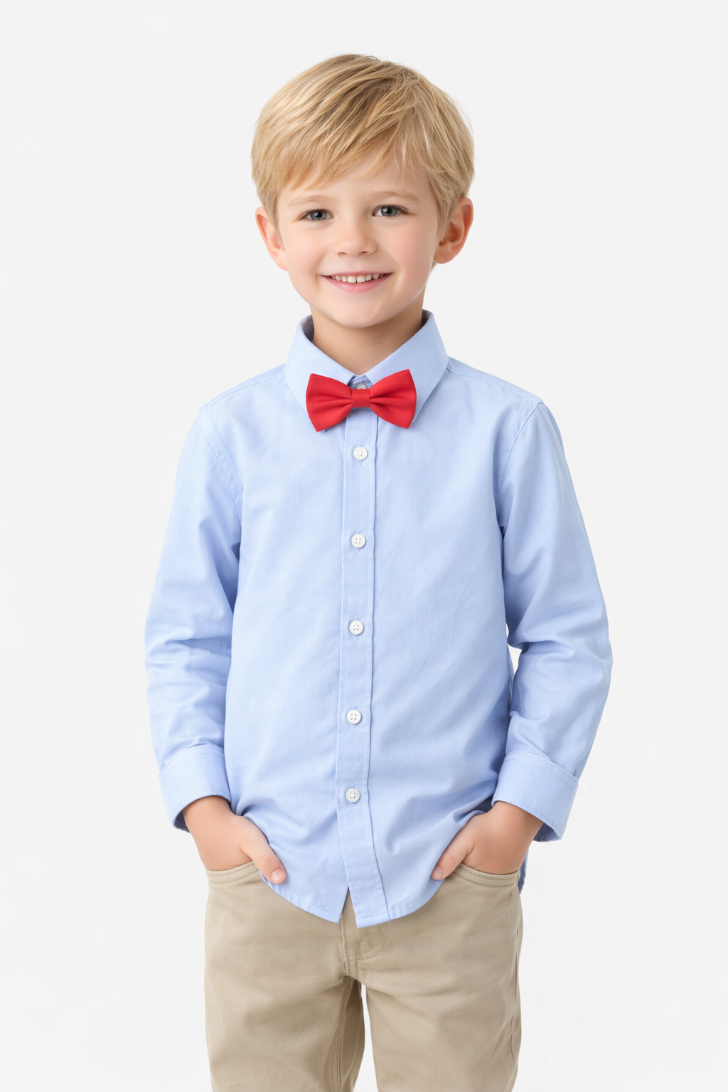 Classic Sky Blue Dress Shirt with Red Bow Tie | MBS Kids USA