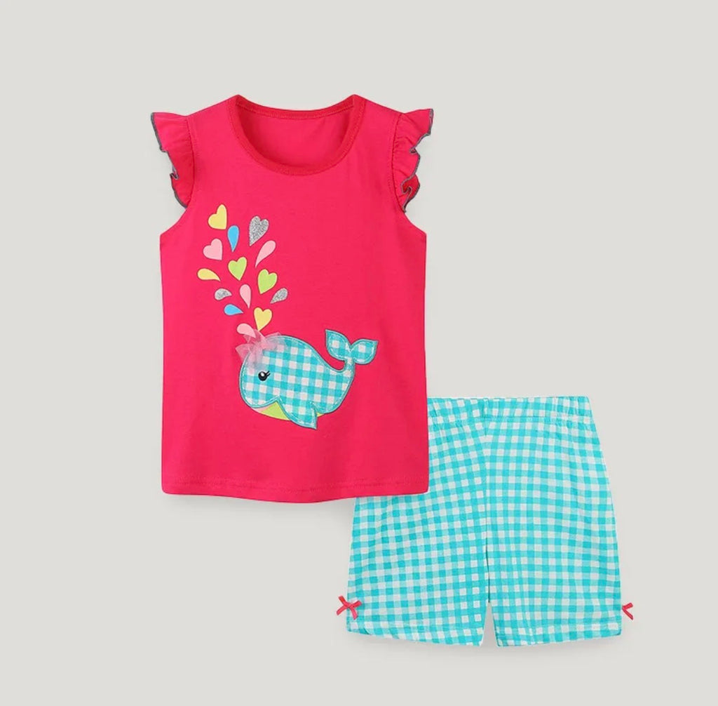 Girls Pink Whale Gingham Shorts Set – Cute Summer Outfit
