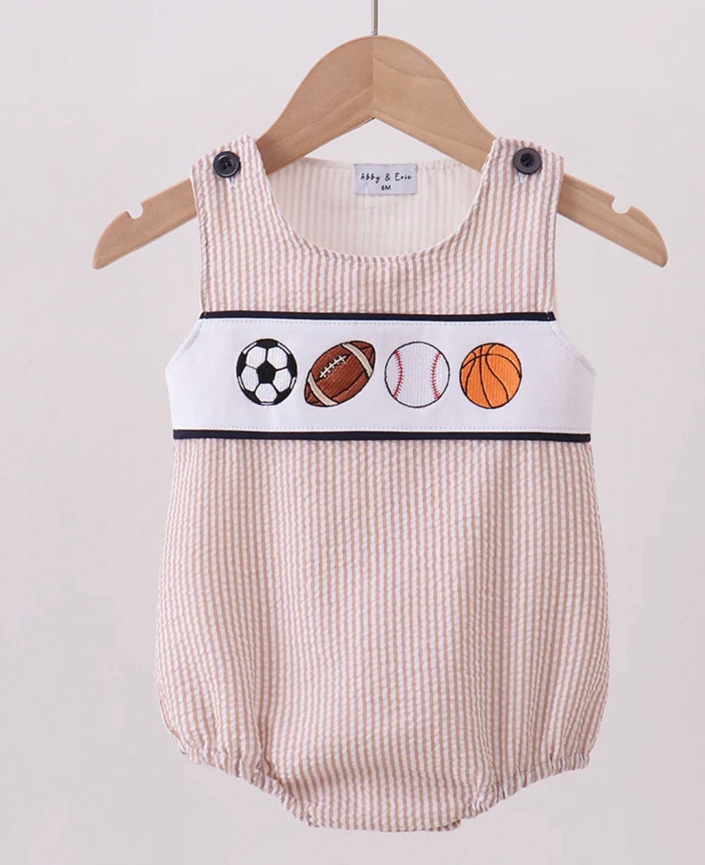Boys Stripe Seersucker Game Day Sport Embroidery Bubble Romper|MBS Kids USA