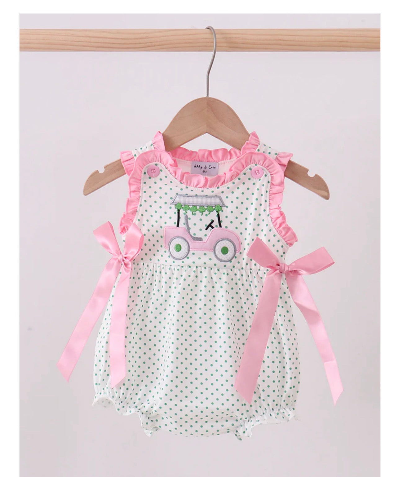 Baby Girls Green Clover Golf Cart Appliqué Ruffle Bubble | MBS Kids USA