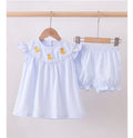 Girls Blue Duck Embroidery Stripe Ruffle Set | MBS Kids USA