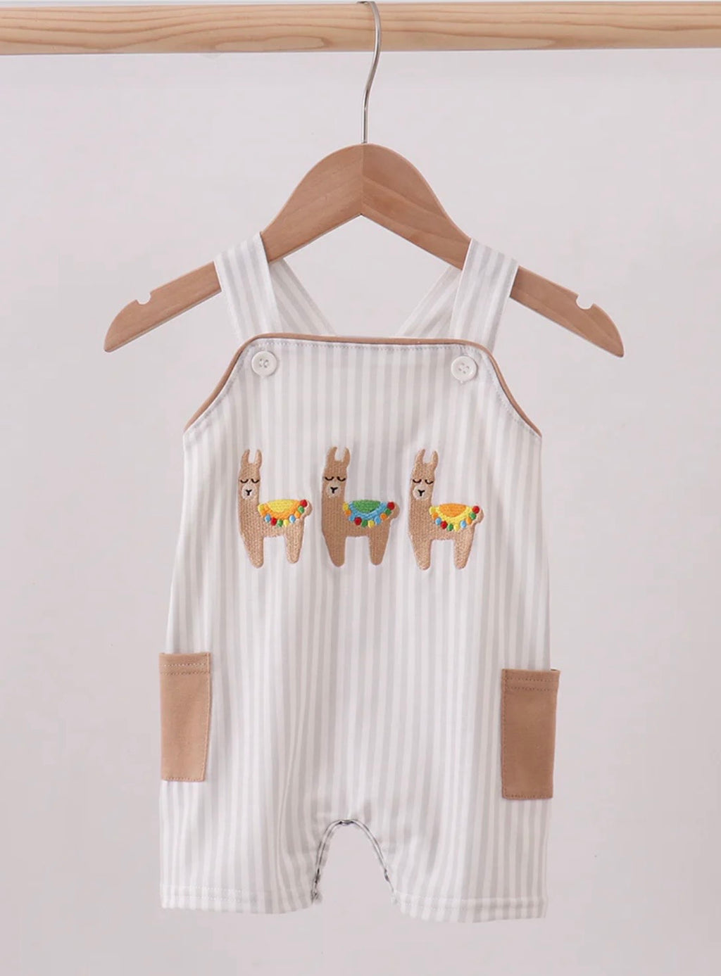 Boys Brown Alpaca Embroidery Jonjon Romper | MBS Kids USA