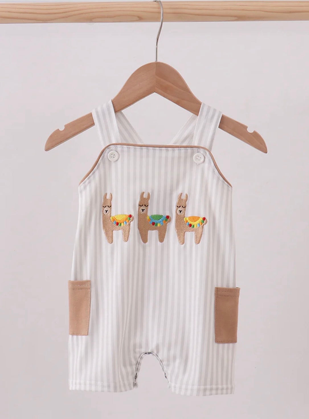 Boys Brown Alpaca Embroidery Jonjon Romper | MBS Kids USA
