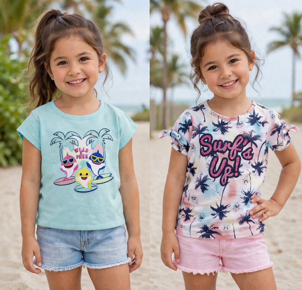 Girls Summer T-Shirt Set (2 Pack) – Beach Vibes | Sizes 12M–5T