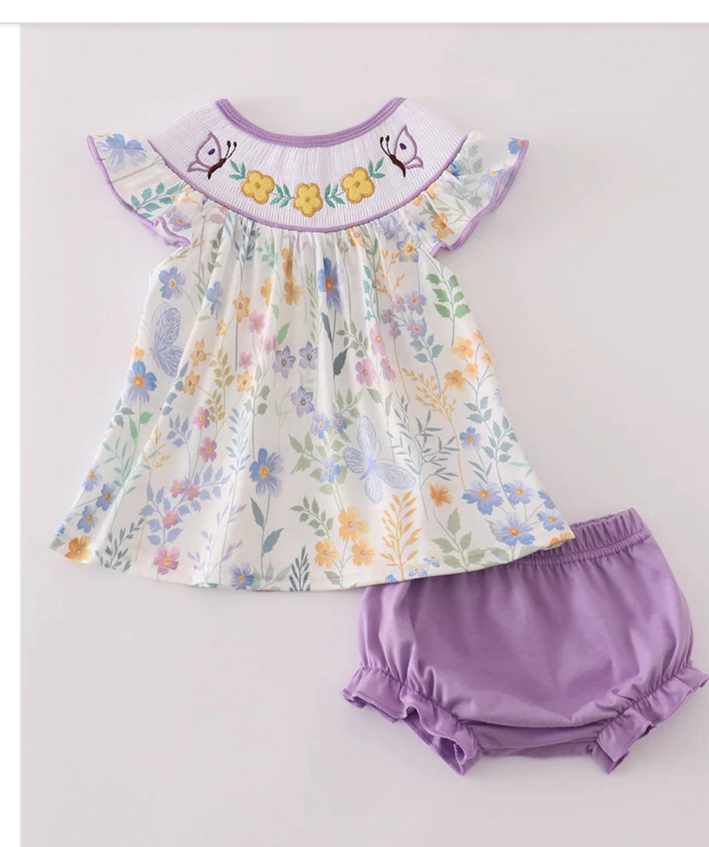 Baby girls Purple Floral Embroidery Set | MBS Kids USA