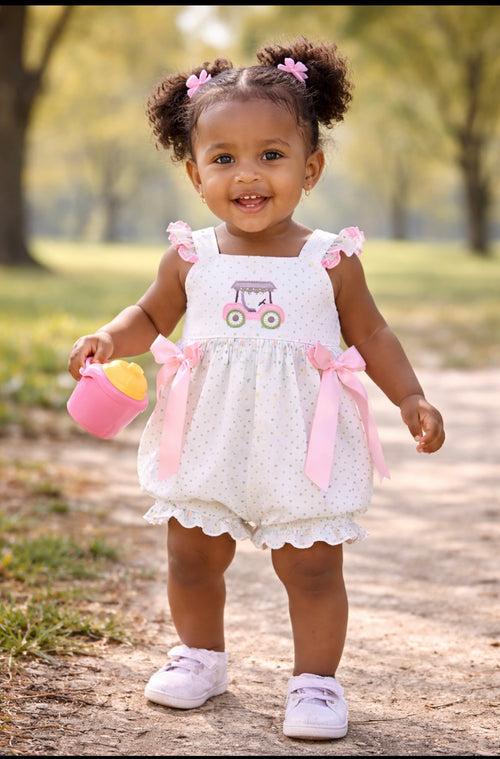 Baby Girls Green Clover Golf Cart Appliqué Ruffle Bubble | MBS Kids USA