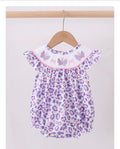 Girls Purple Leopard Butterfly Smocked Bubble | MBS Kids USA