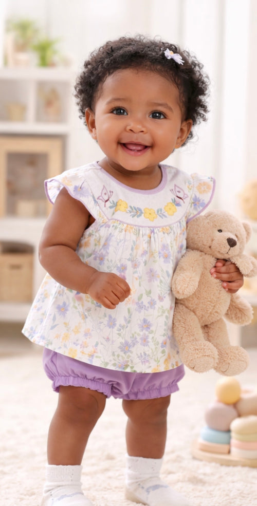 Baby girls Purple Floral Embroidery Set