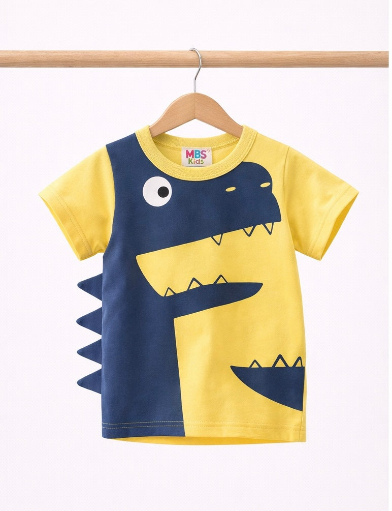3D Dino Graphic T-Shirt for Boys (Yellow & Blue) | MBS Kids USA