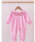 Baby Girls Pink Heart Smocked Gingham Romper | MBS Kids USA