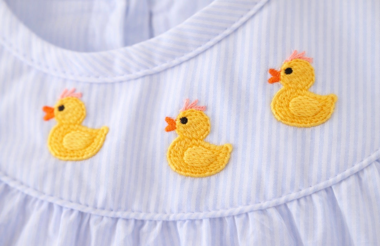 Girls Blue Duck Embroidery Stripe Ruffle Set | MBS Kids USA