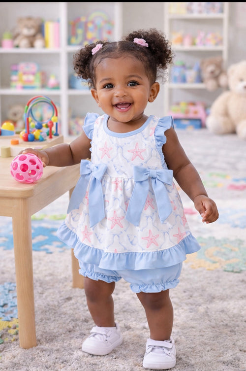 Baby Girls Blue Starfish Shell Ruffle Set | MBS Kids USA