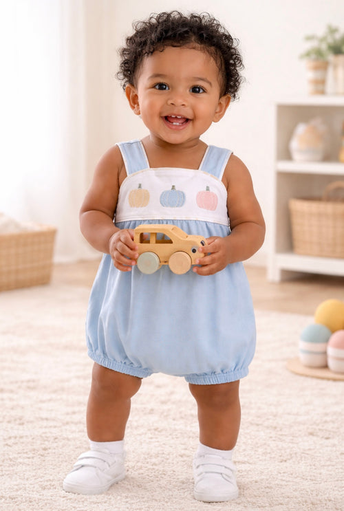 Baby Blue Embroidered Bubble Romper – Unisex | MBS Kids USA