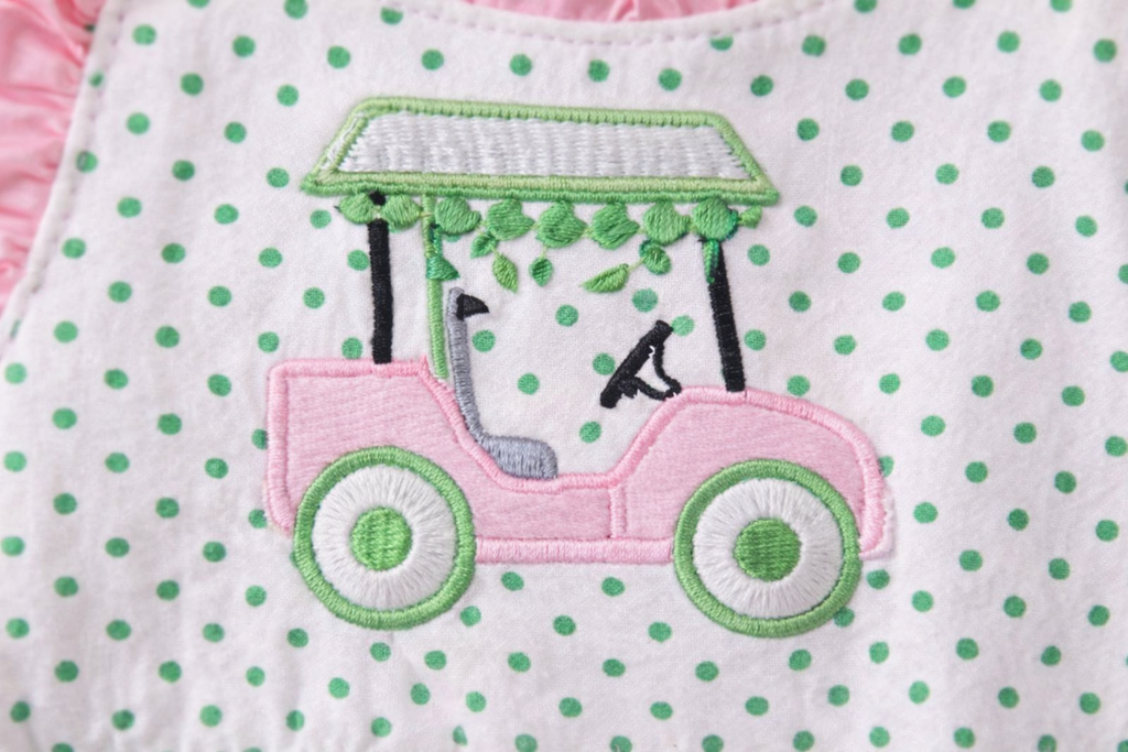 Baby Girls Green Clover Golf Cart Appliqué Ruffle Bubble | MBS Kids USA