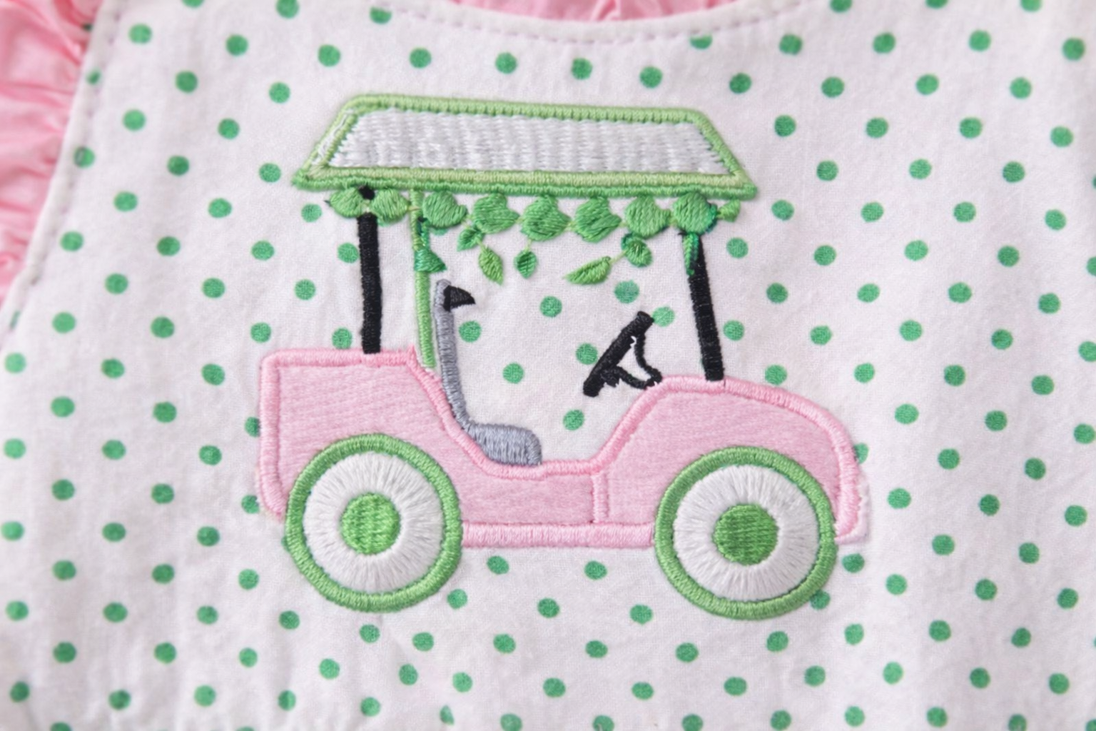 Baby Girls Green Clover Golf Cart Appliqué Ruffle Bubble | MBS Kids USA
