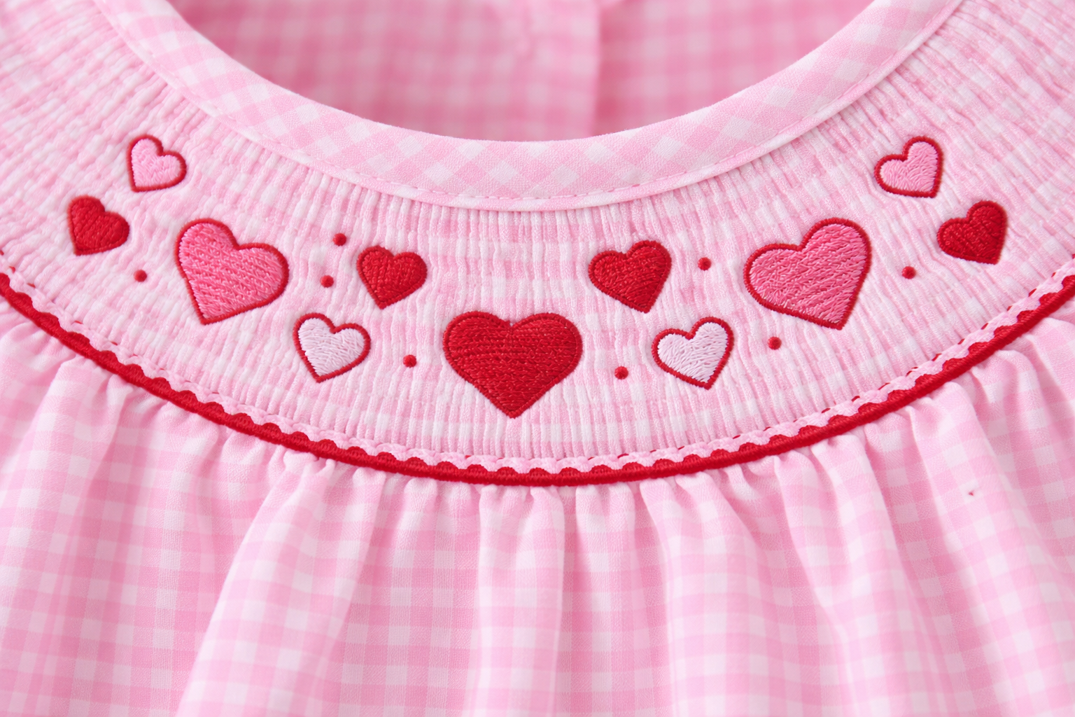 Baby Girls Pink Heart Smocked Gingham Romper | MBS Kids USA
