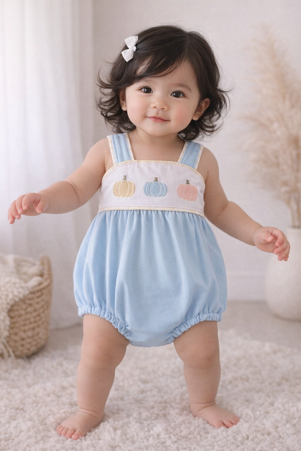 Baby Blue Embroidered Bubble Romper – Unisex | MBS Kids USA