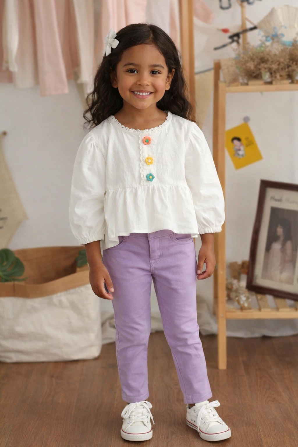 White Button-Up Blouse for Girls | Long Sleeve Toddler & Kids Top (3–4 Years)