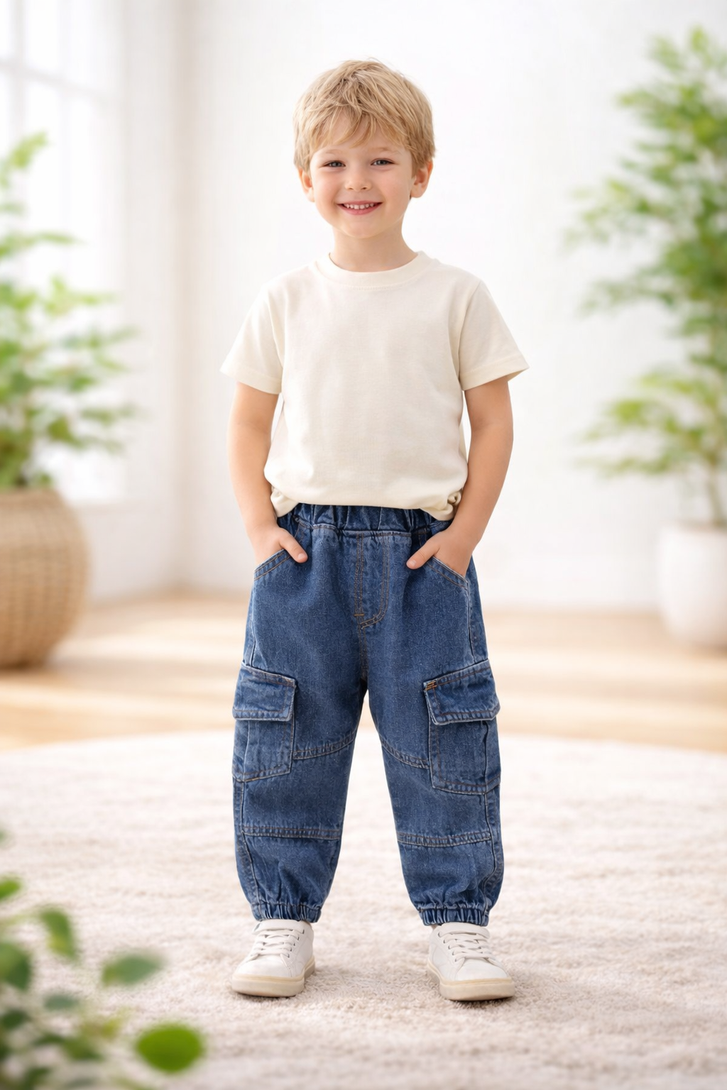Classic Denim Cargo Jogger Pants for Boys | MBS Kids USA
