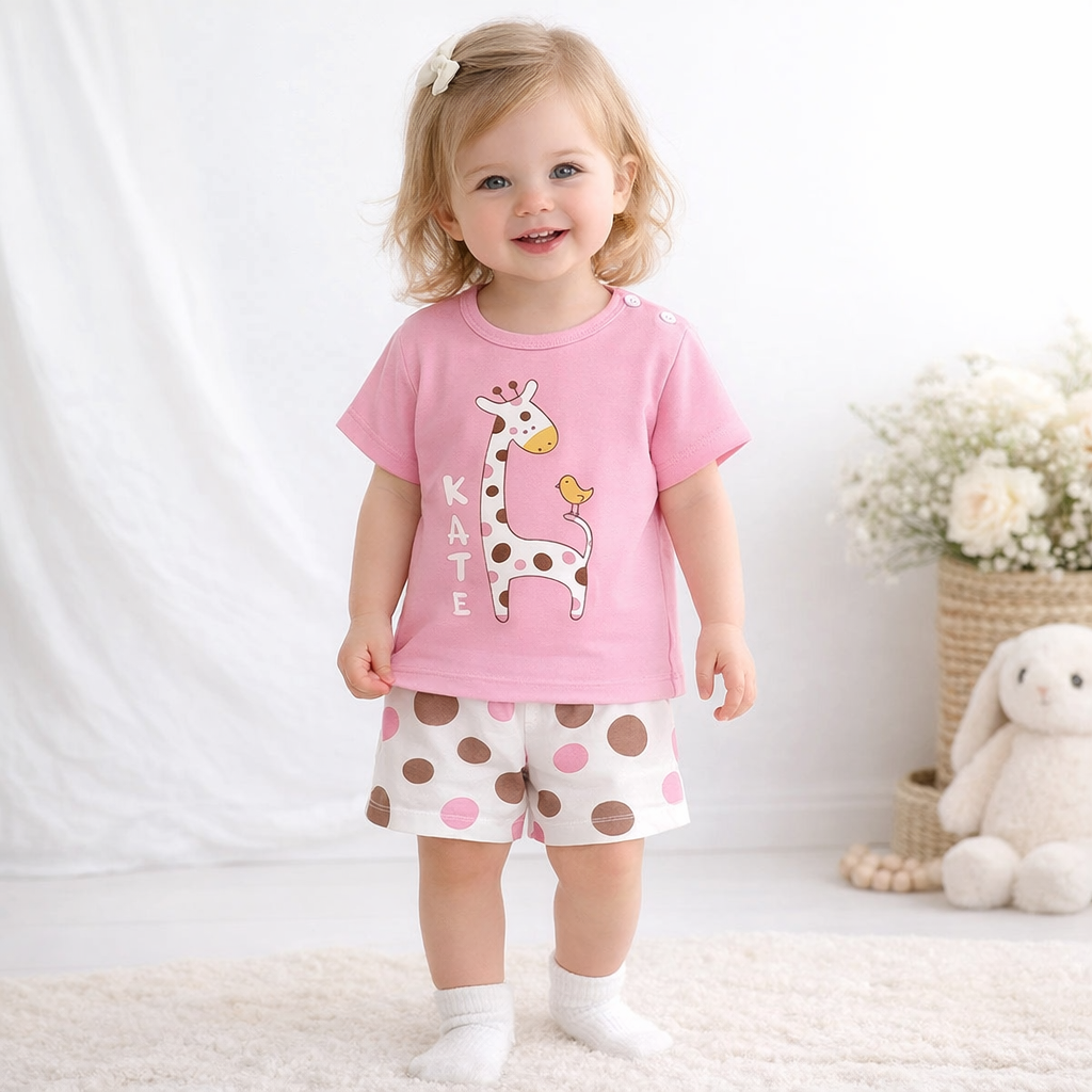 Baby Girls Pink Giraffe Polka Dot Set – 2-Piece Outfit | MBS Kids USA