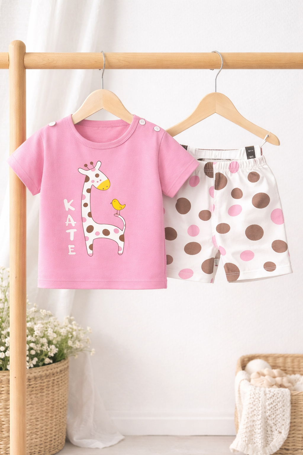 Baby Girls Pink Giraffe Polka Dot Set – 2-Piece Outfit | MBS Kids USA