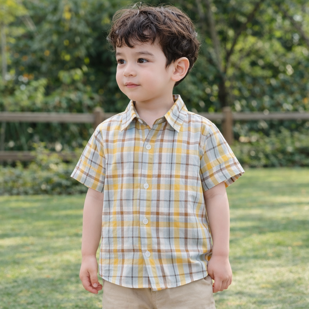 Boys Summer Plaid Button-Up Shirt – Lightweight & Breathable | MBS Kids USA