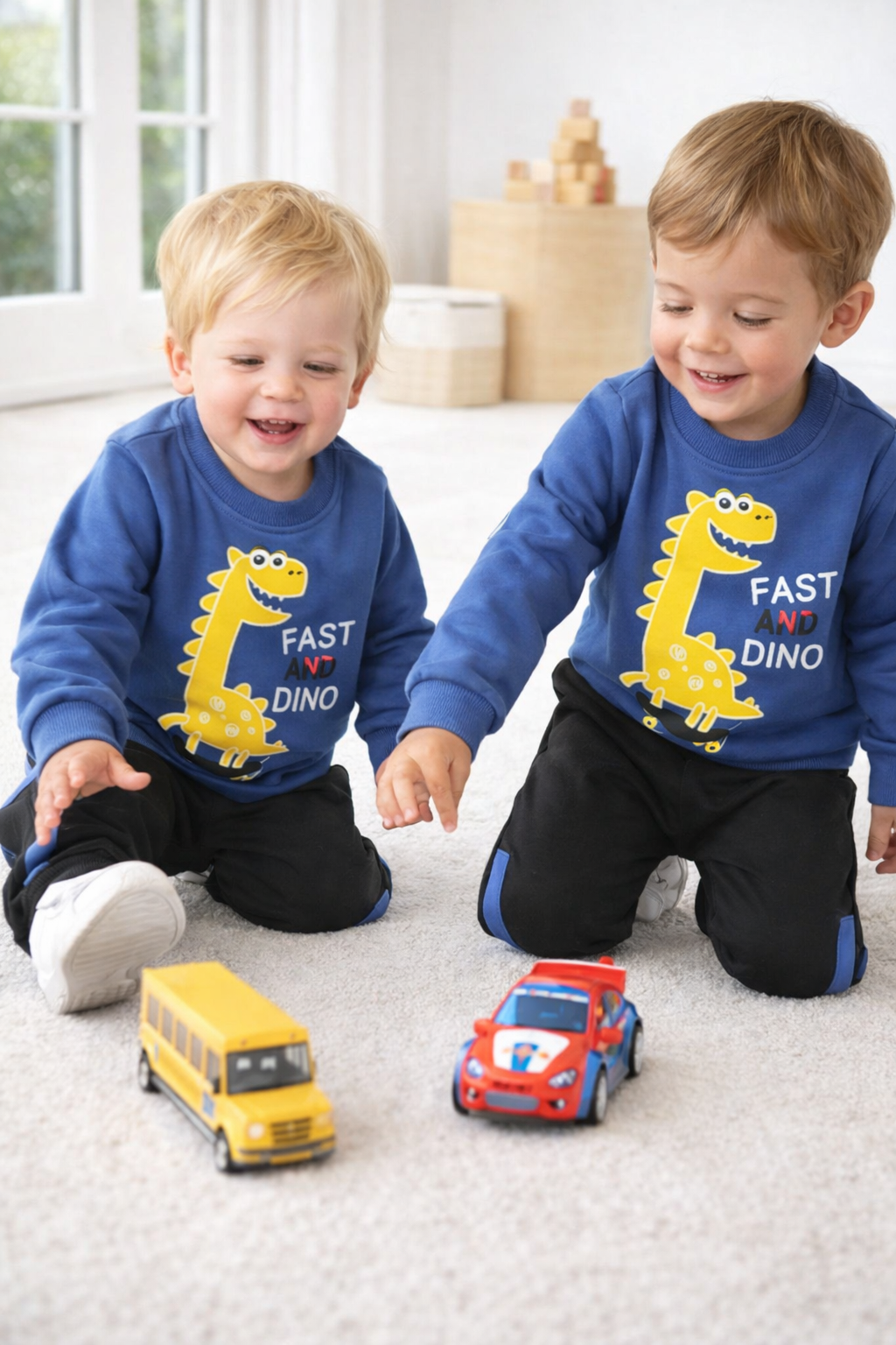 Fast & Dino Toddler 2-Piece Set – Blue Sweatshirt & Jogger Pants | MBS Kids USA