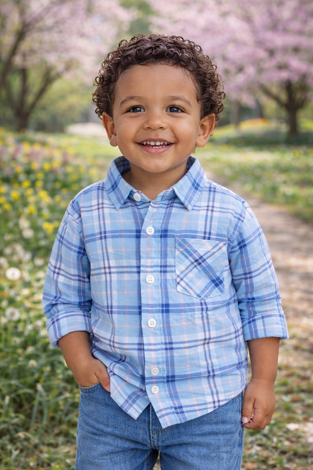 Sky Blue Plaid Button-Up Shirt  | MBS Kids USA