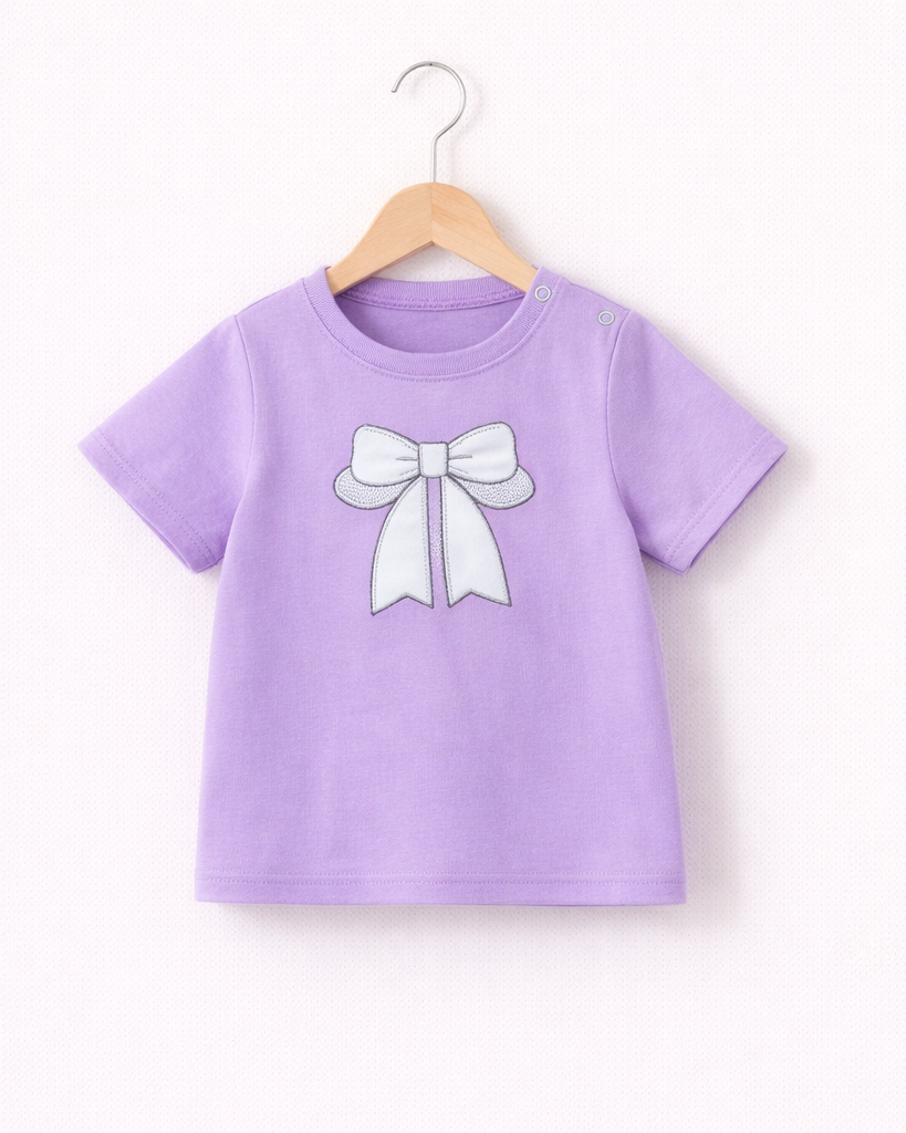 Purple Bow T-Shirt for Girls | Cute Toddler & Kids Graphic Tee (4T–8T)