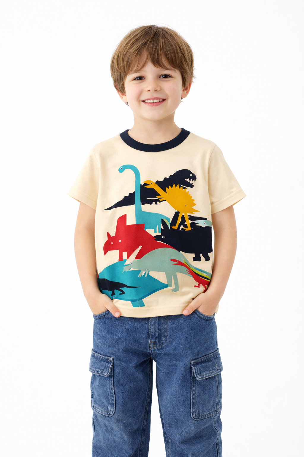 Cream Dinosaur Graphic T-Shirt for Boys | MBS Kids USA