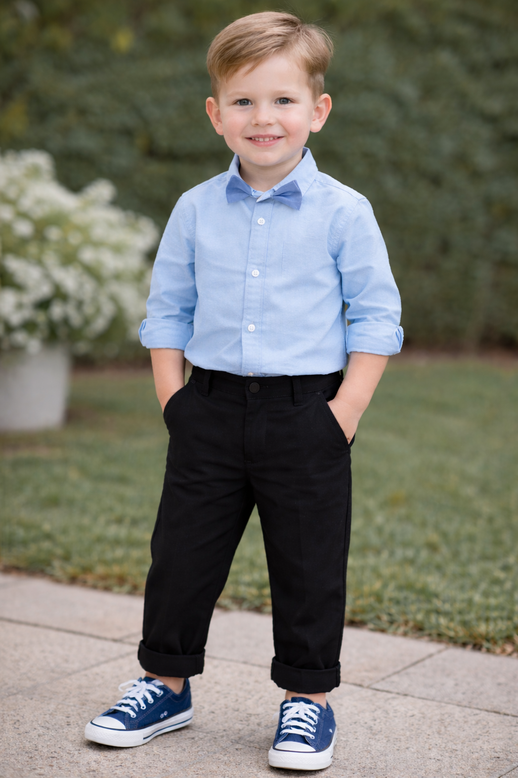 Boys Light Blue Formal Shirt Set with Bow Tie & Black Pants | MBS Kids USA