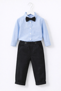 Boys Light Blue Formal Shirt Set with Bow Tie & Black Pants | MBS Kids USA