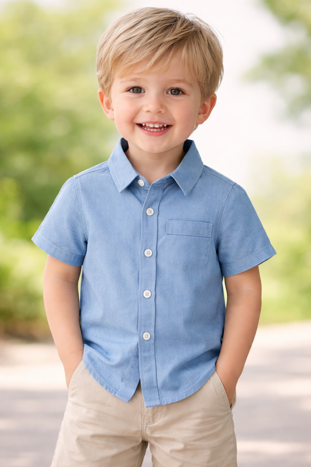 Boys Light Blue Denim Classic Button-Down Shirt | MBS Kids USA