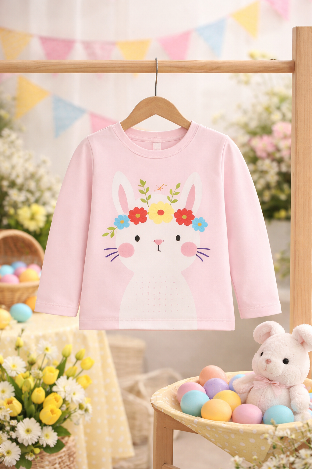 Pink Bunny Long Sleeve Shirt for Toddler Girl | Spring Easter Top 2T–3T