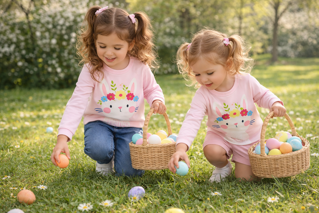 Pink Bunny Long Sleeve Shirt for Toddler Girl | Spring Easter Top 2T–3T