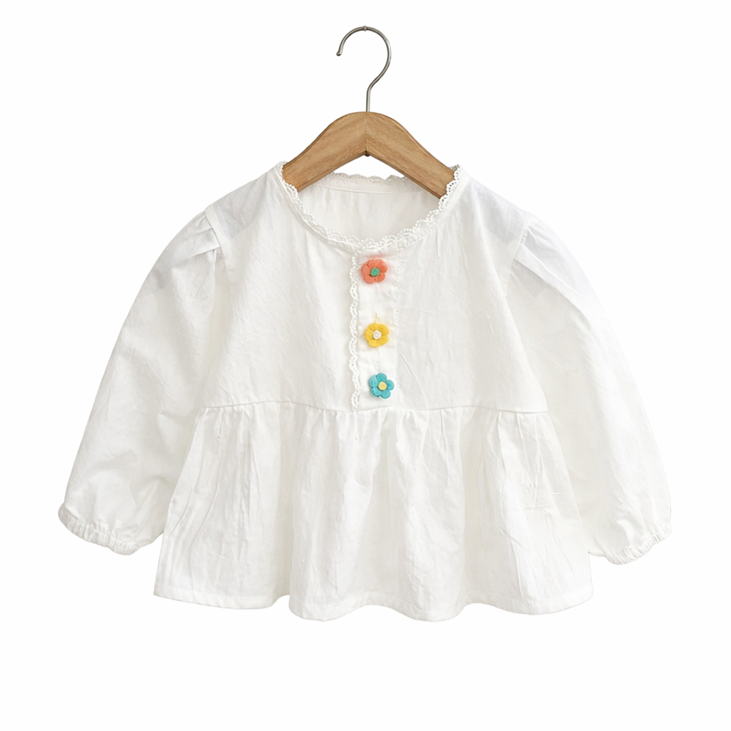 White Button-Up Blouse for Girls | Long Sleeve Toddler & Kids Top (3–4 Years)