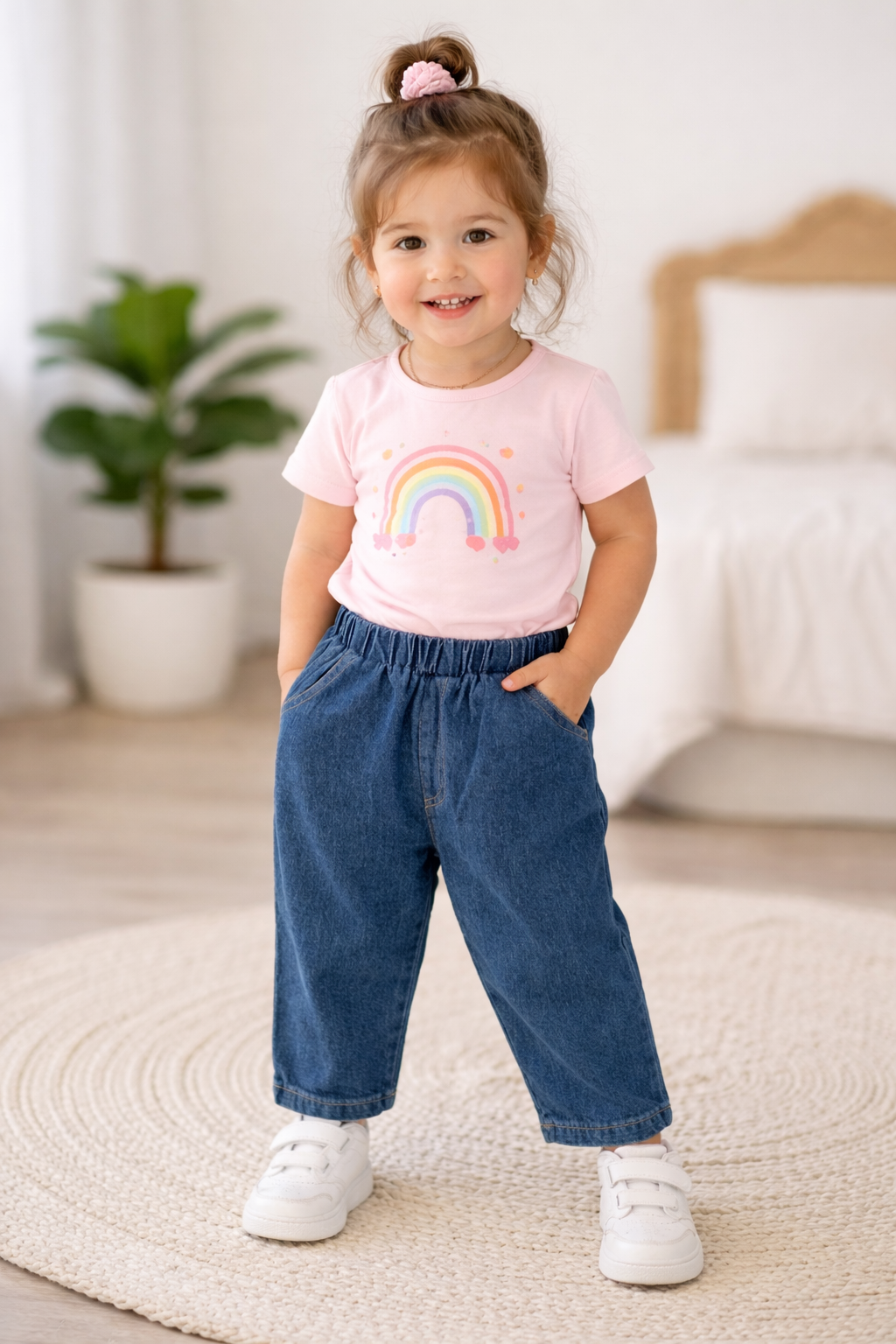 Girls Elastic Waist Denim Pants