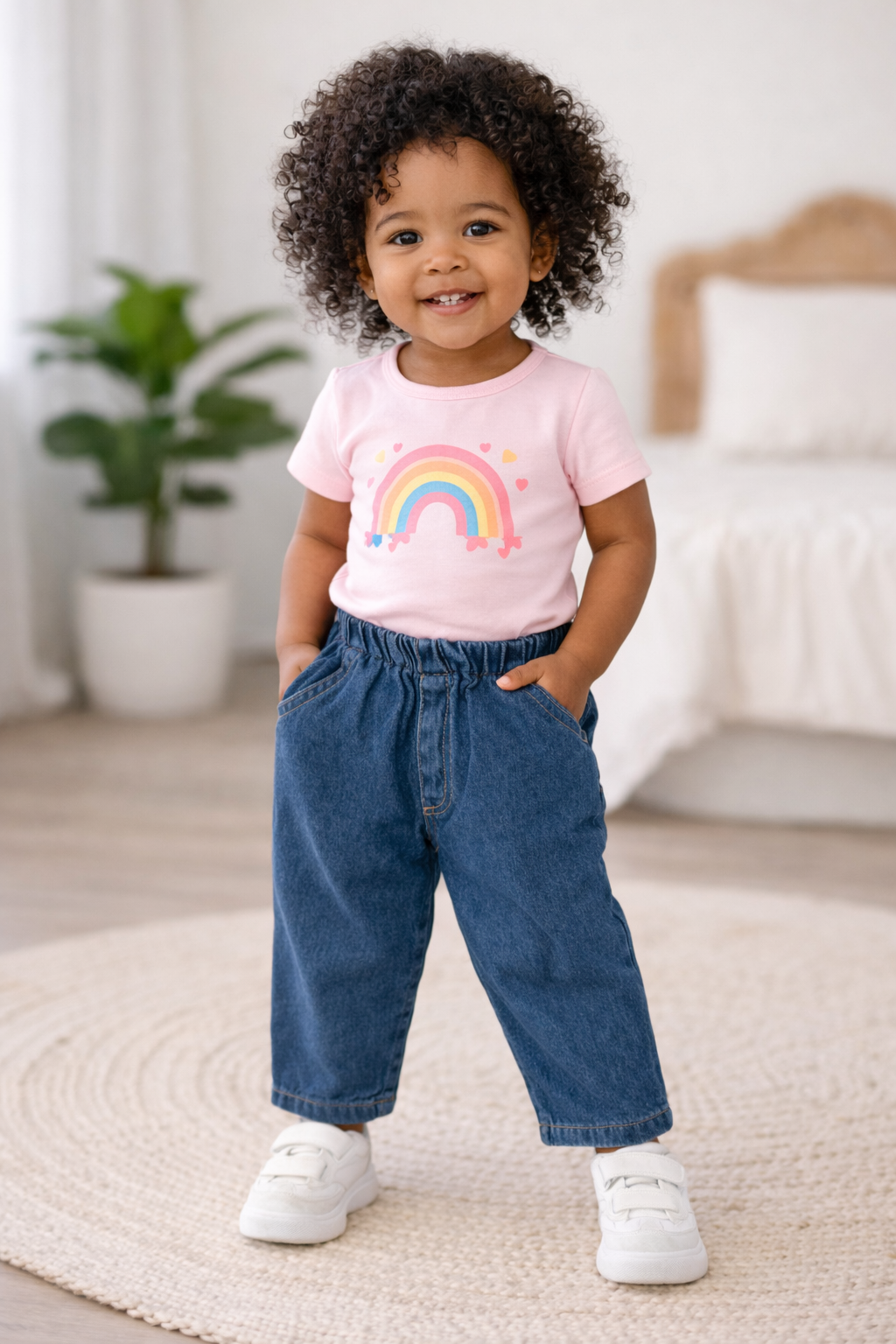 Girls Elastic Waist Denim Pants